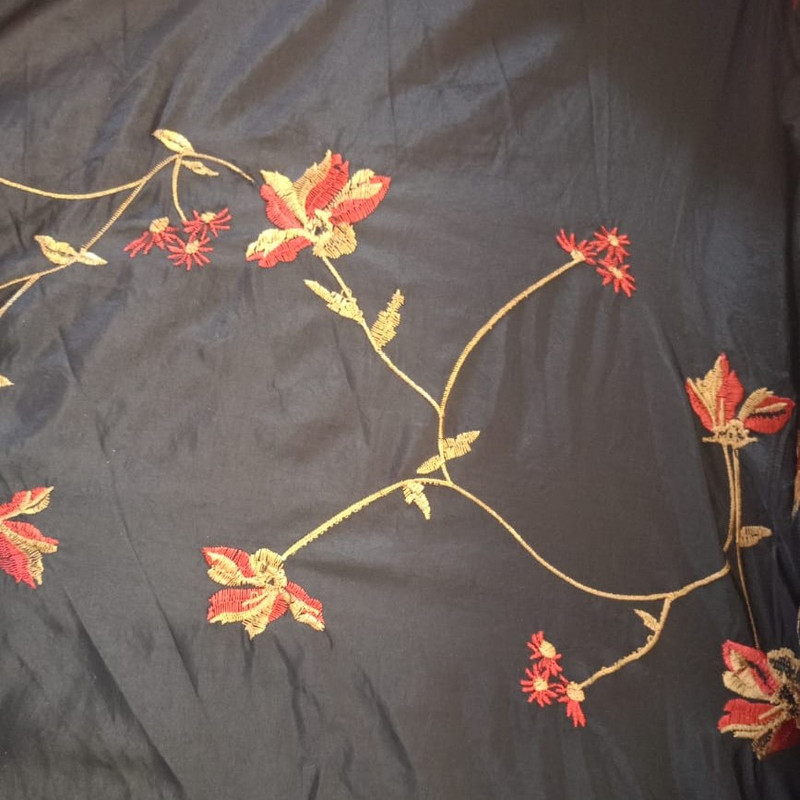 Black Base Flower Prints On Embroidered Taffeta ETPS01