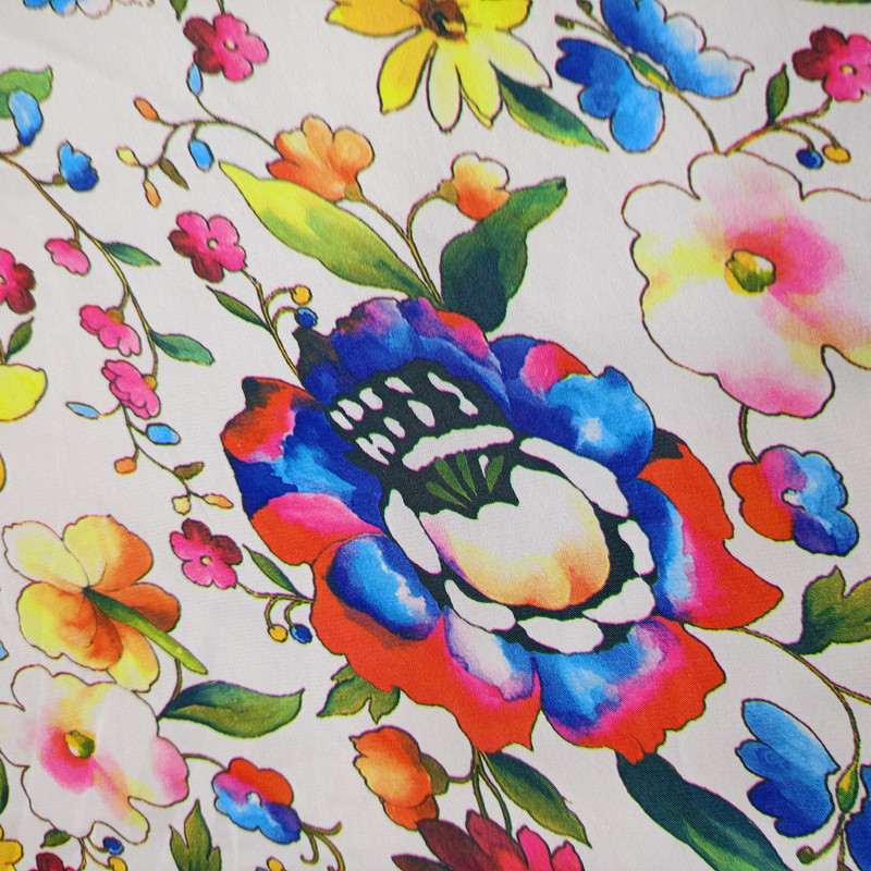 Multi Colour Flower Print On Koren Satin S24 KSPS122