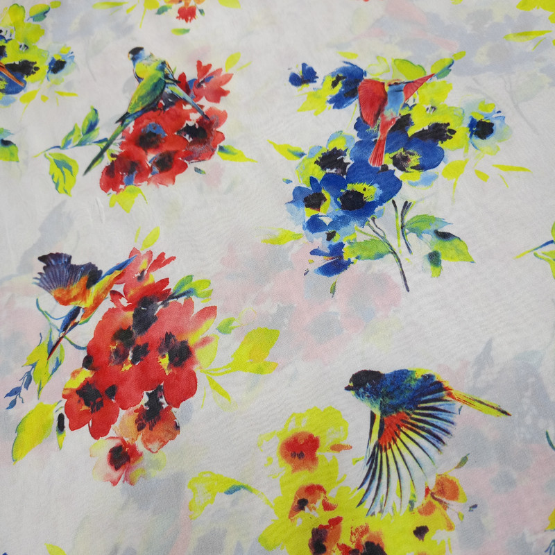 Multi Colour Flower Print On Habutai Satin S24 HSPS91