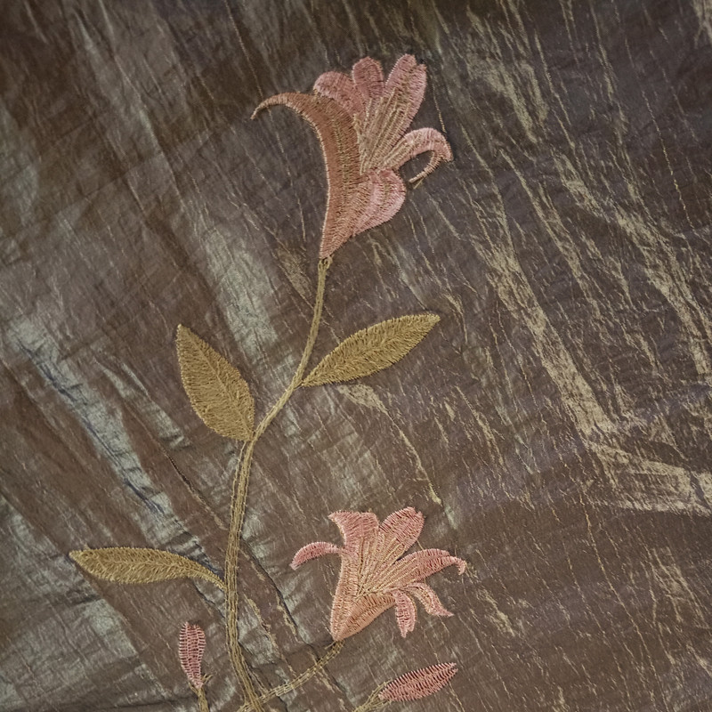 Pink Lily Flower Prints On Embroidered Taffeta ETPS20