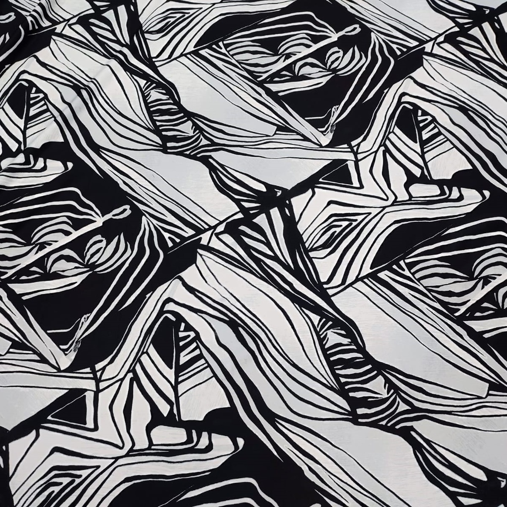 White & Black Flower Print On Crepe Satin S24 CSPS02