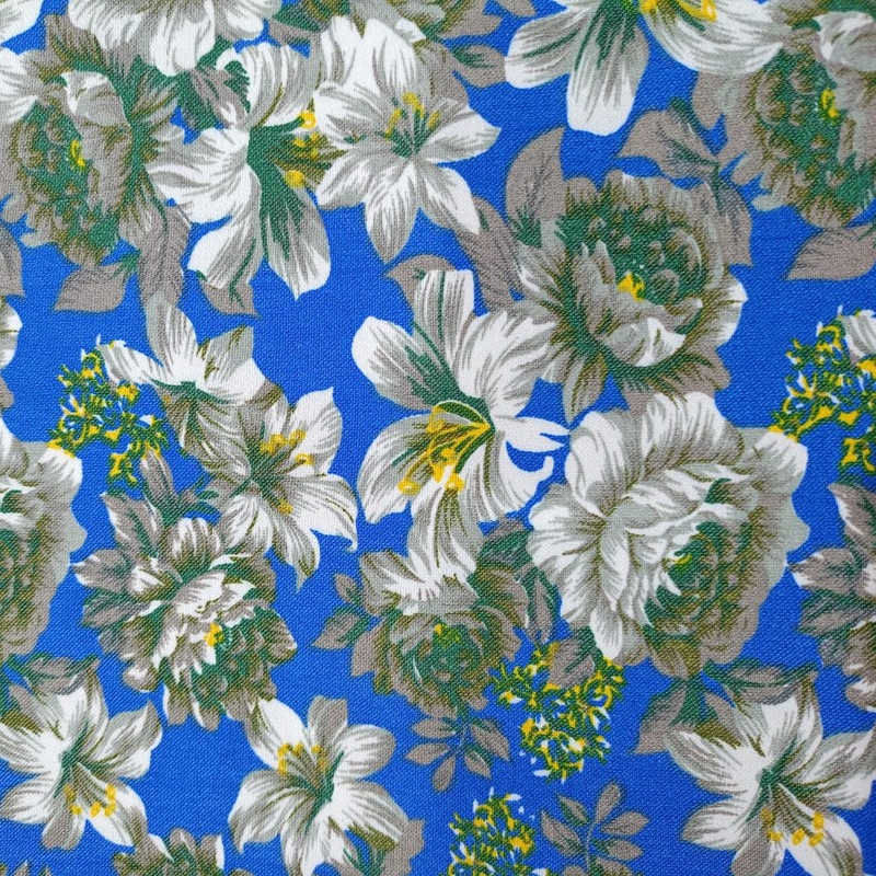 Blue Base Flower Print On MTL 03