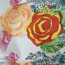 Orange & Red Rose Print On Habutai Satin S24 HSPS22
