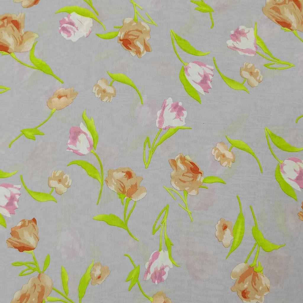 Creamy Base Flower Print On Habutai Satin S24 HSPS71