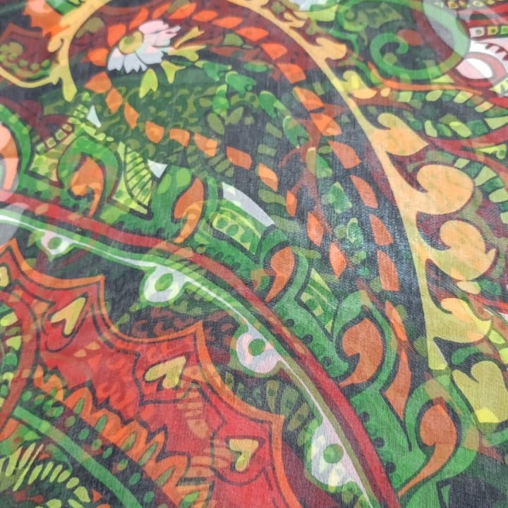 Green Paisley Print On Silk Georgette SGPS14