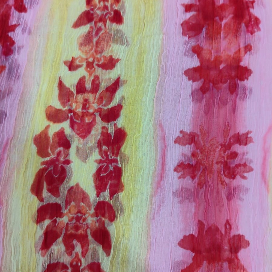 Flower Tie Dye Border Print On Poly Chiffon PCPS16