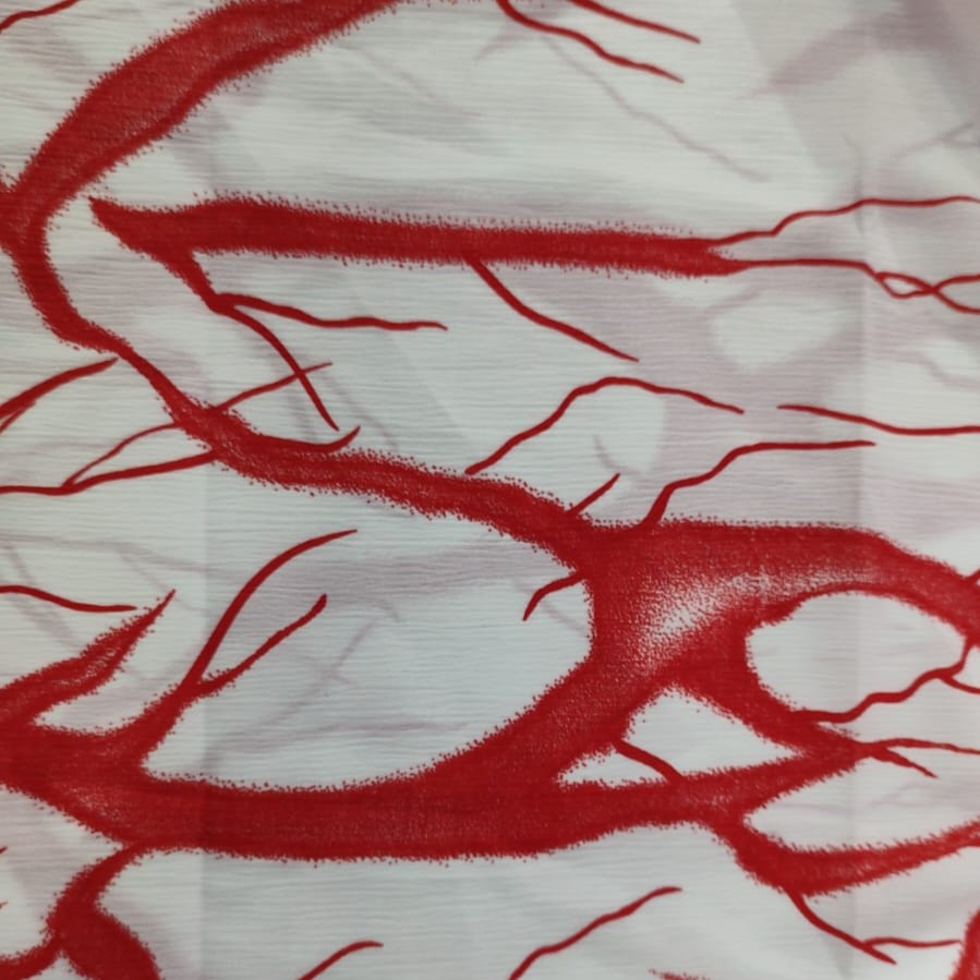 Red Shades On White Base Print On Poly Chiffon PCPS20