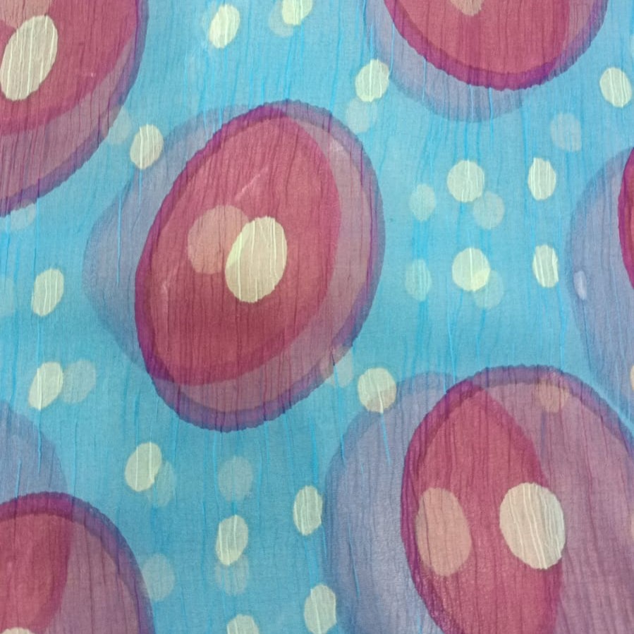 Blue BAse White Spots Print On Poly Chiffon PCPS33