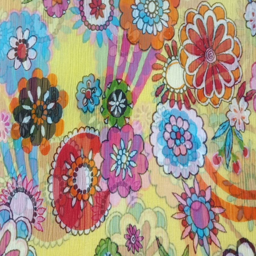 Multicolour Flower Art Print On Poly Chiffon PCPS34