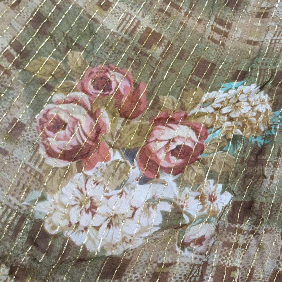 RED Roses FLORAL Print On Poly Georgette Lurex PGLS01