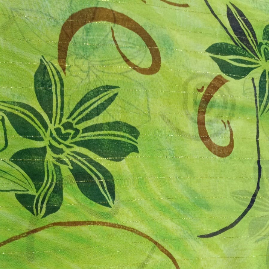 Green Base Flower Print On Poly Georgette Lurex PGLS03