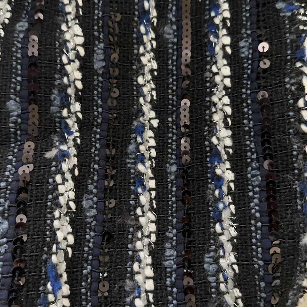 Black Blue Sequins Boucle Tweed Fabric
