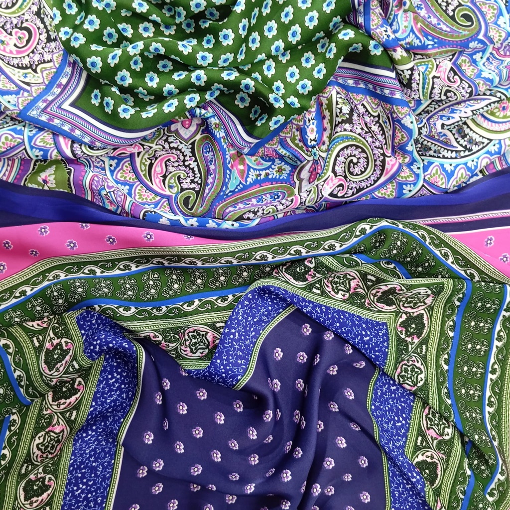 Blue & Green Pink Panel Print On korean Satin (SS24) KSPS84