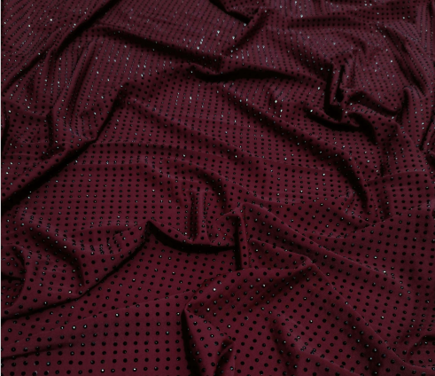 Black On Wine Rhinestone Fabric