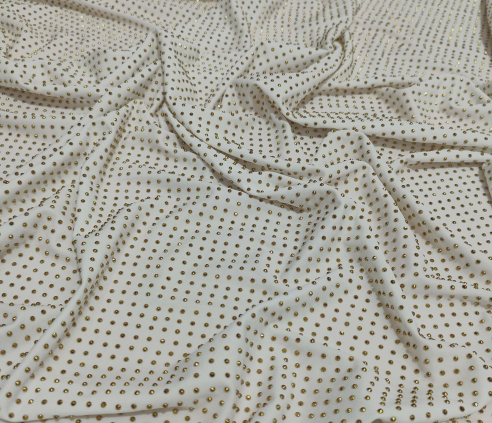 Gold On White Rhinestone Fabric