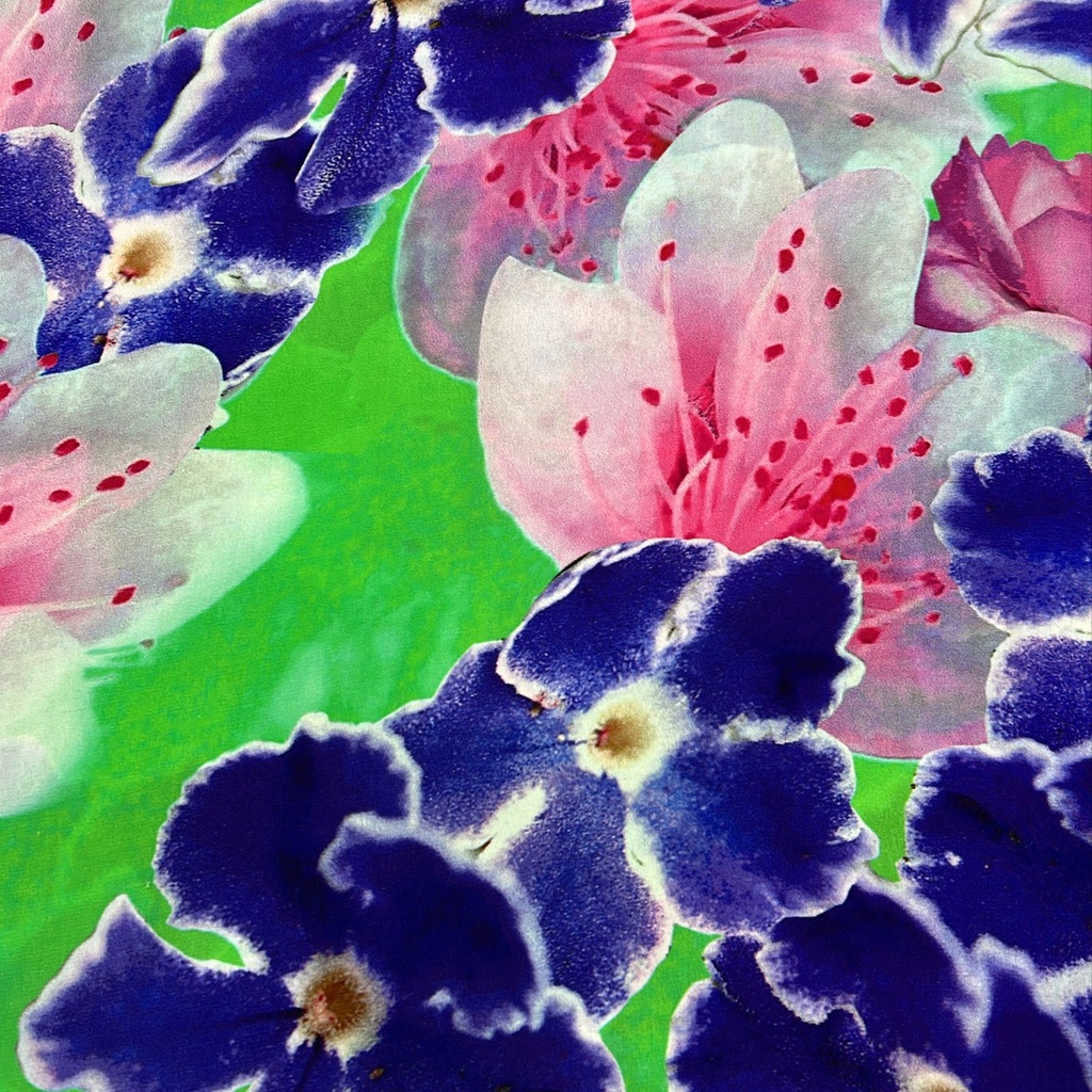 Green Base Flower Print On Silk Crepe