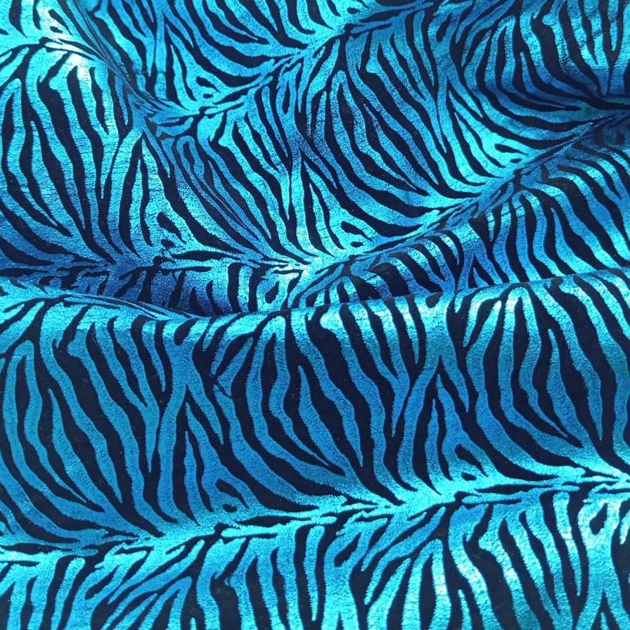 Blue Carbon Lycra Foil Print Fabric (SS25) SFDS104
