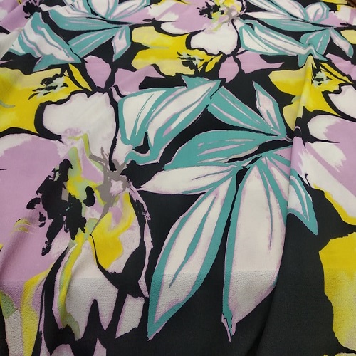 Bloomingdales (Yellow Pink Aqua) Print On Snake Crepe S23 SCPS6
