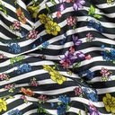 Flowered Black and White Stripes Print On Korean Satin S3-KSPS40