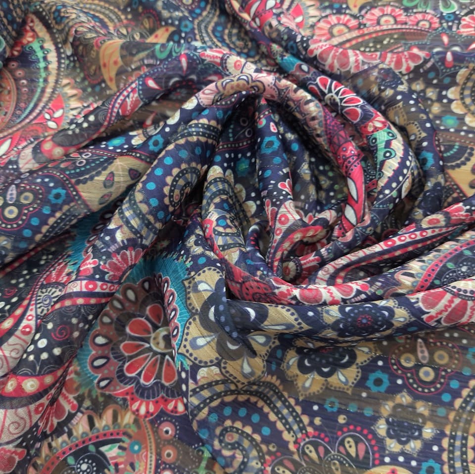 Kashmiri Art Print on Chiffon Lurex