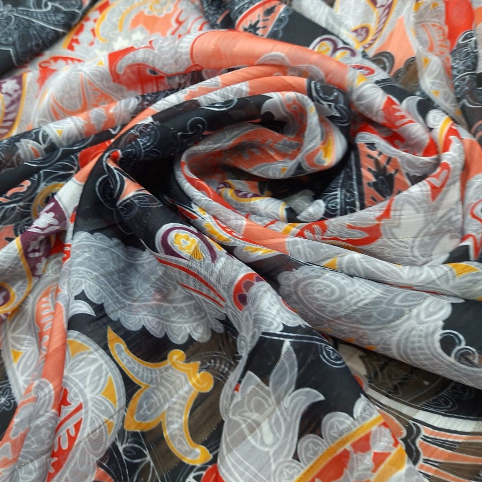 Laughing Volcano Print on Chiffon Lurex