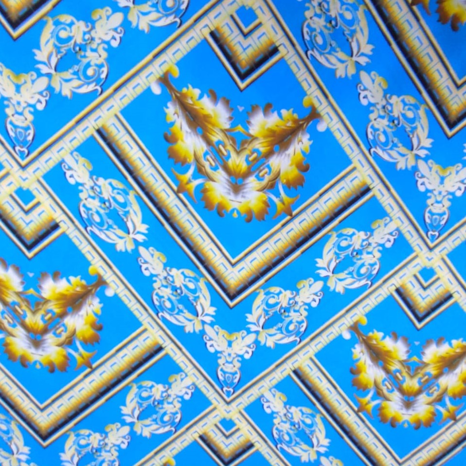 Sky Blue Base Chevron Print On Korean Satin S23 KSPS103