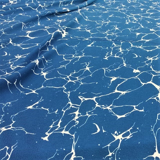 Blue And White Marble Print On Snake Crepe S23-SCPS7