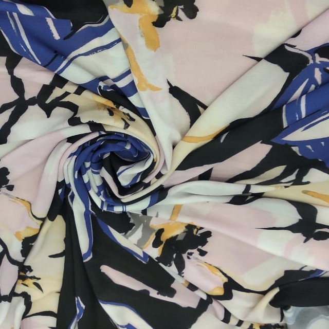 Bloomingdales (Pink And Aqua) Print On Snake Crepe S23 SCPS4