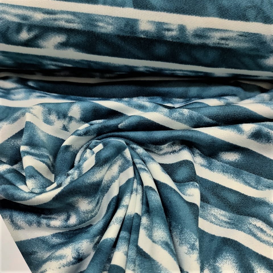 Pictorial Stripes (Deep Teal) Print On Mango Crepe Fabric