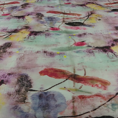 Waterbrush Effect (Red) Print On Banana Crepe S23-BCPS22