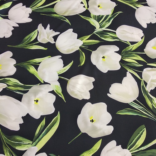 Midnight Tulip Print On Banana Crepe S23 BCPS18