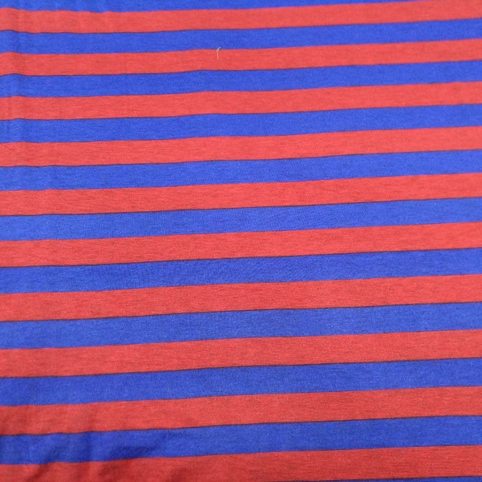 Stripes(Blue & Red) Print On Viscose Knitted  S24 VKPS12