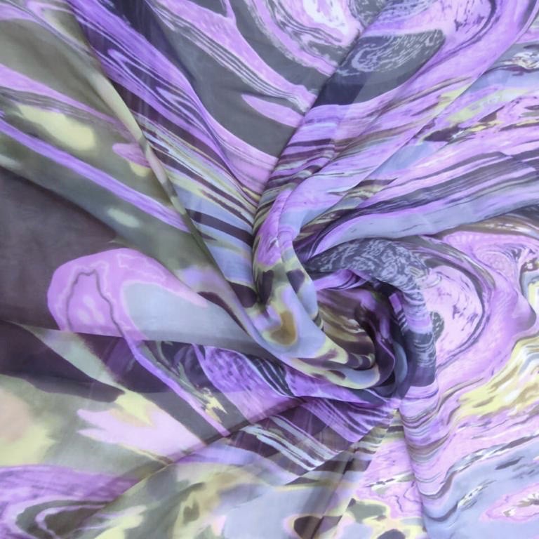 Purple Marble Effect Print On Silk Chiffon S23-SCPS256
