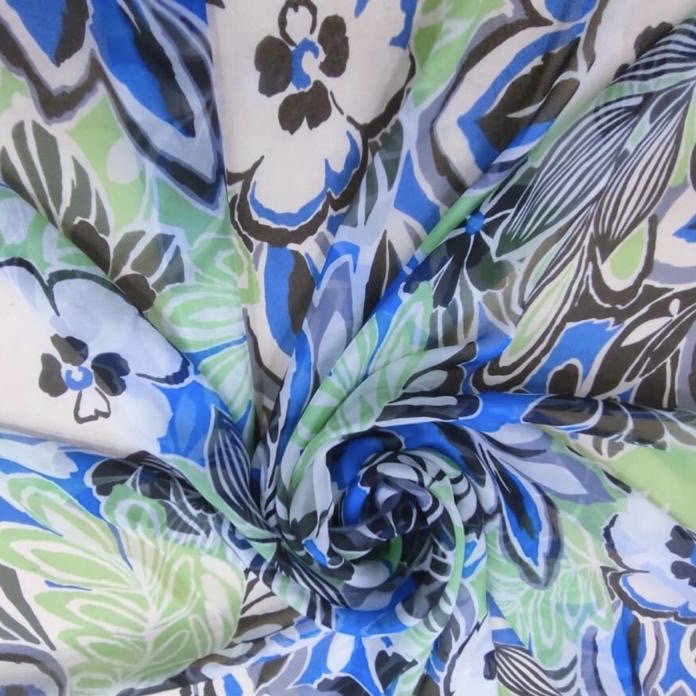 Painted Flowers Print On Silk Chiffon S23-SCPS250