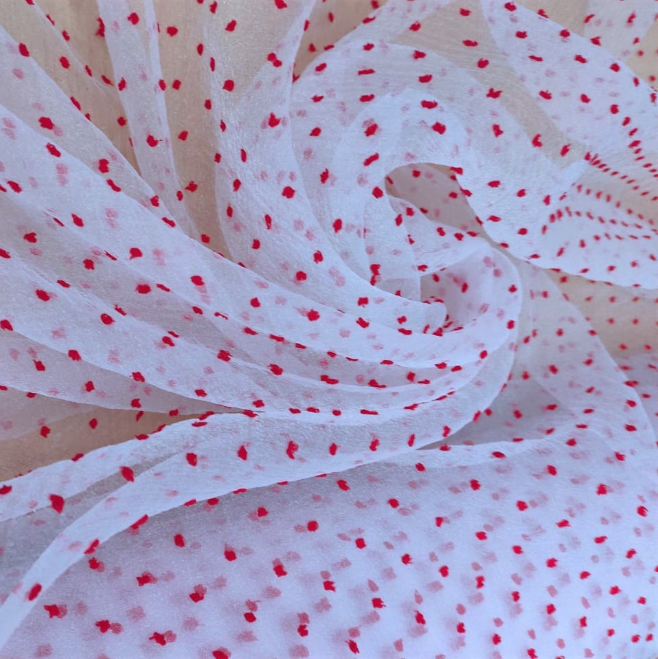 Madonna Organza Dyed Fabric (Two Tone)(Red on White 12)