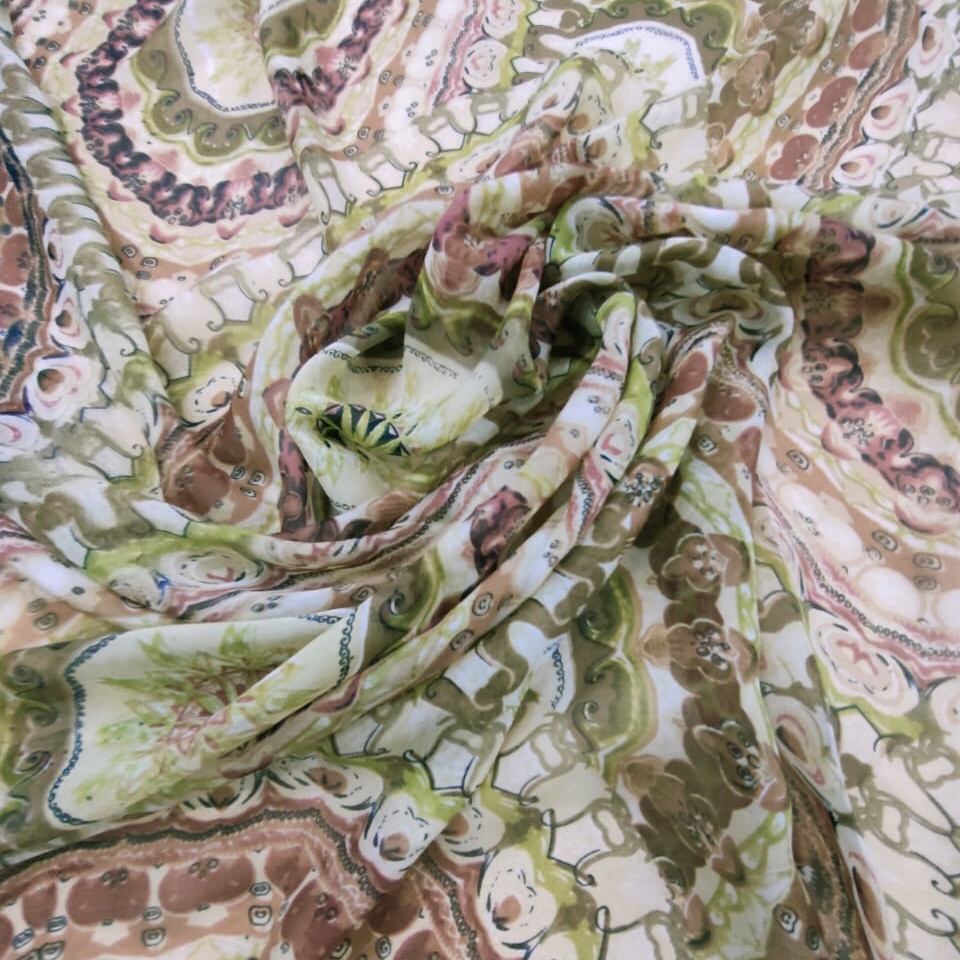 Mandala Art Print On Silk Chiffon S23-SCPS247