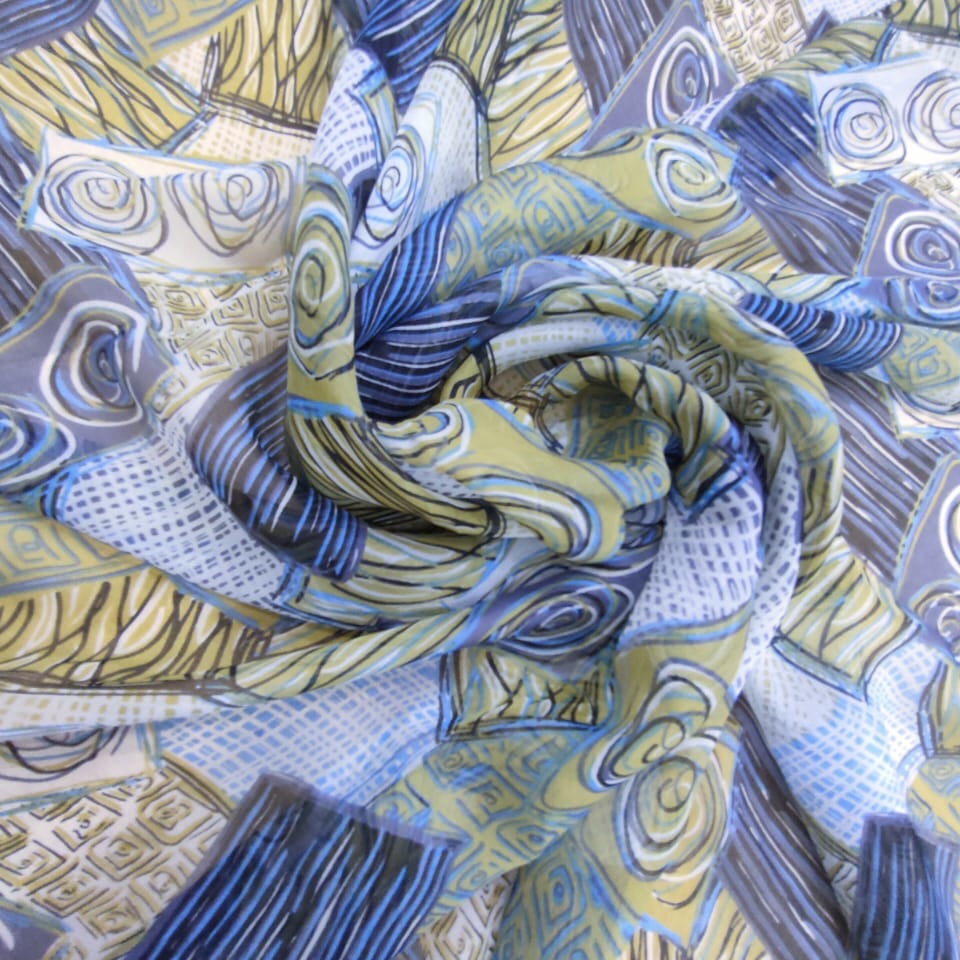 Classic Cassette Print On Silk Chiffon S23-SCPS240