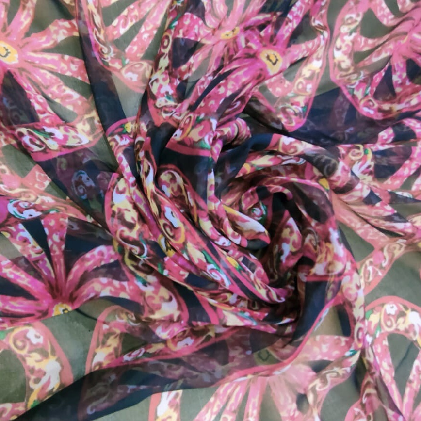 Wheel Of Art (Pink) Print On Silk Chiffon S23-SCPS267