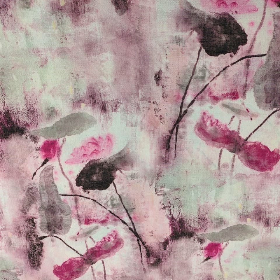  Water Brush Effect (Pink) Print On Snake Crepe S23 SCPS15