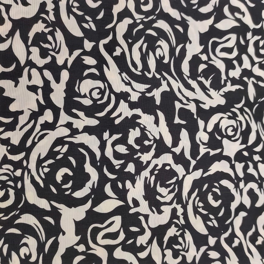 Black Rose Print On Sandwash Crepe S24 SCPS12