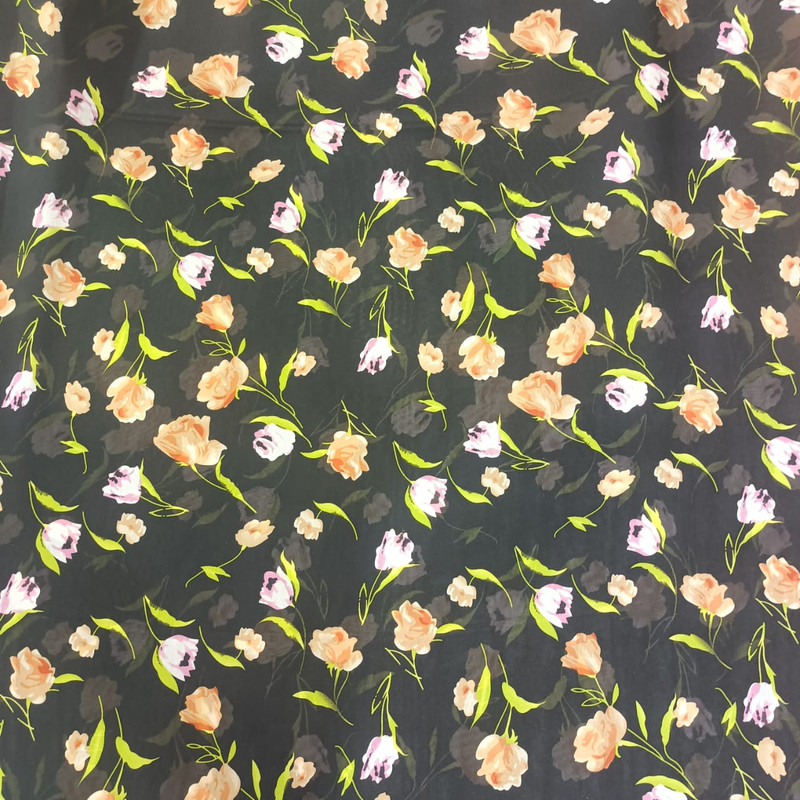 Red & Orange Roses Print On Korean Satin S23-KSPS95