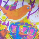 Orange Birds Print On Korean Satin S23 KSPS80