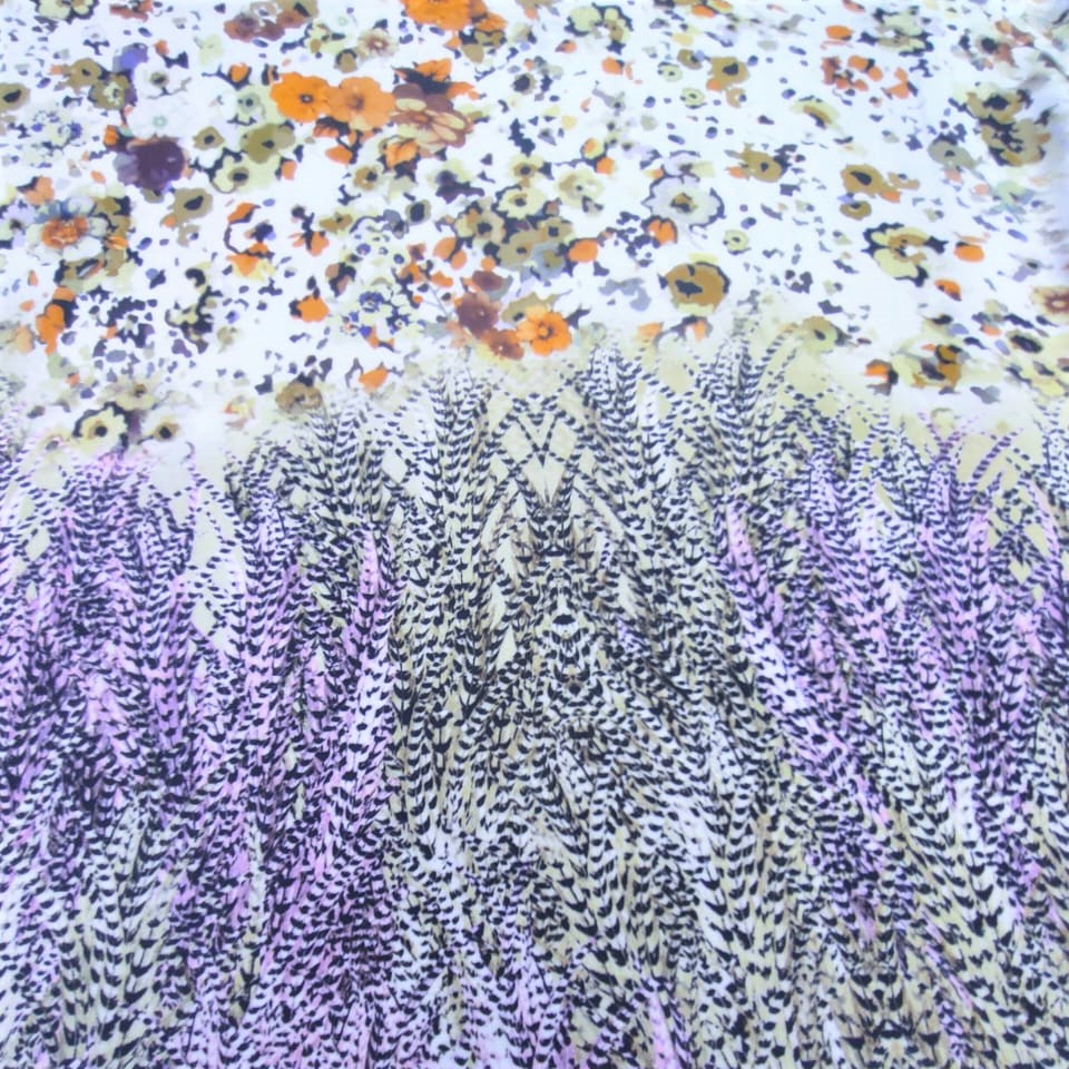 Peacock Border Floral Print On Korean Satin S23 KSPS13