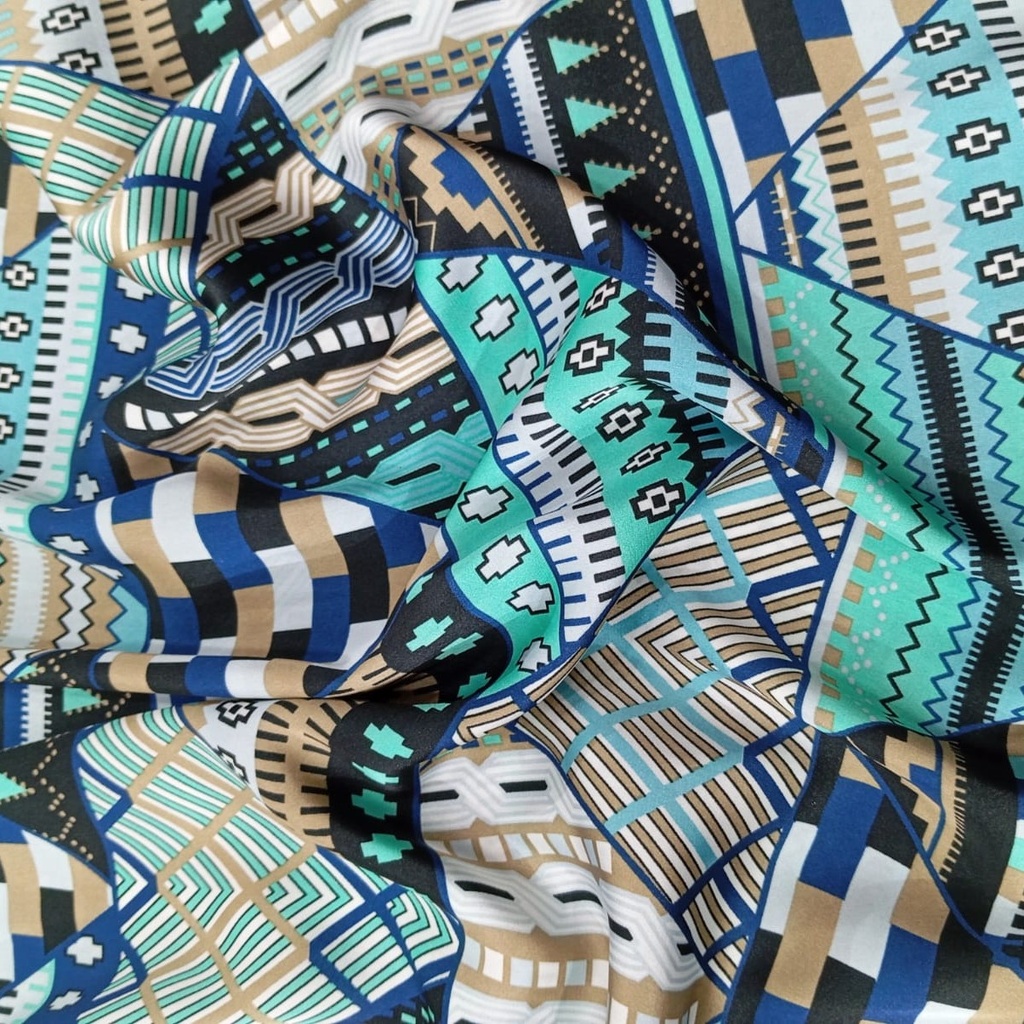 Green Triangle Print On Korean Satin S23 KSPS56