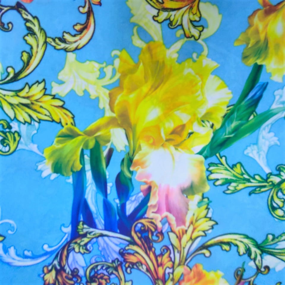 Sky Base Floral Print On Korean Satin S23-KSPS102