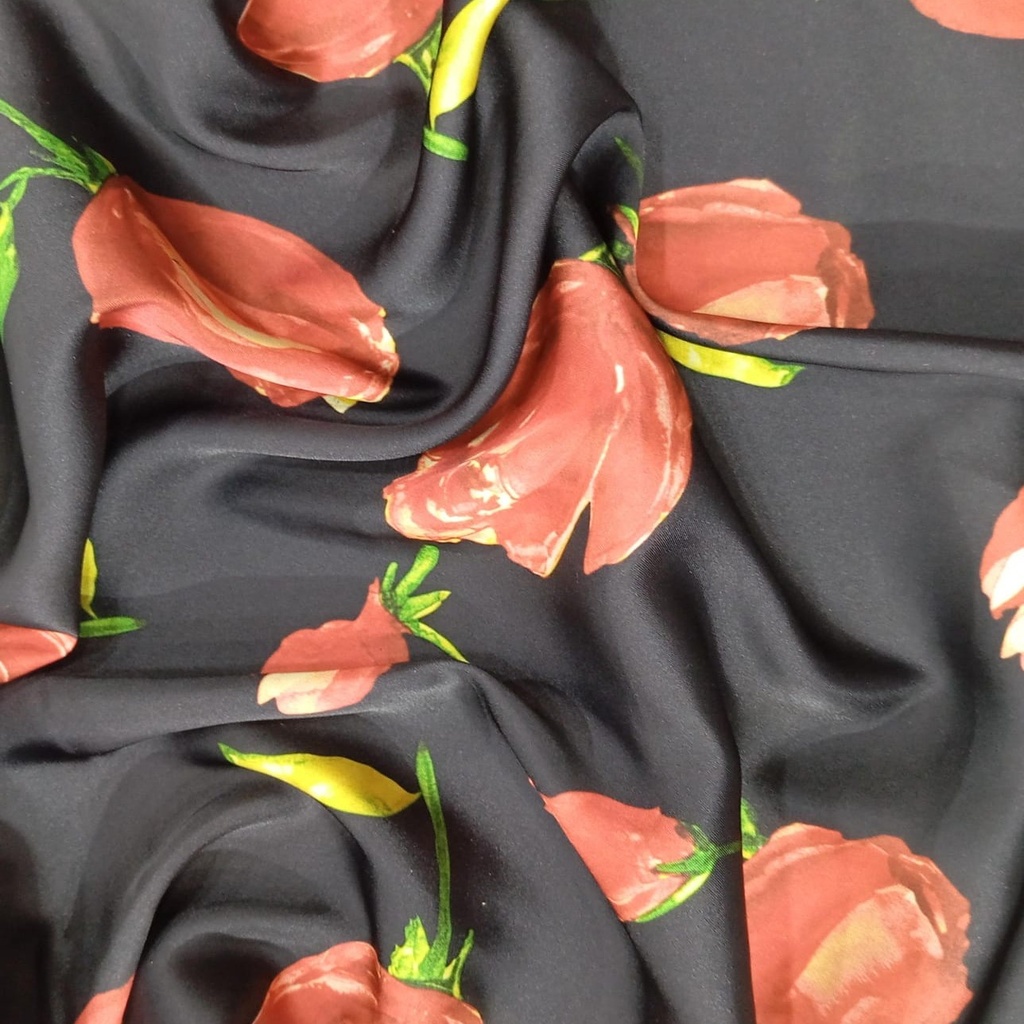 Red Rose Print On Korean Satin S23 KSPS98