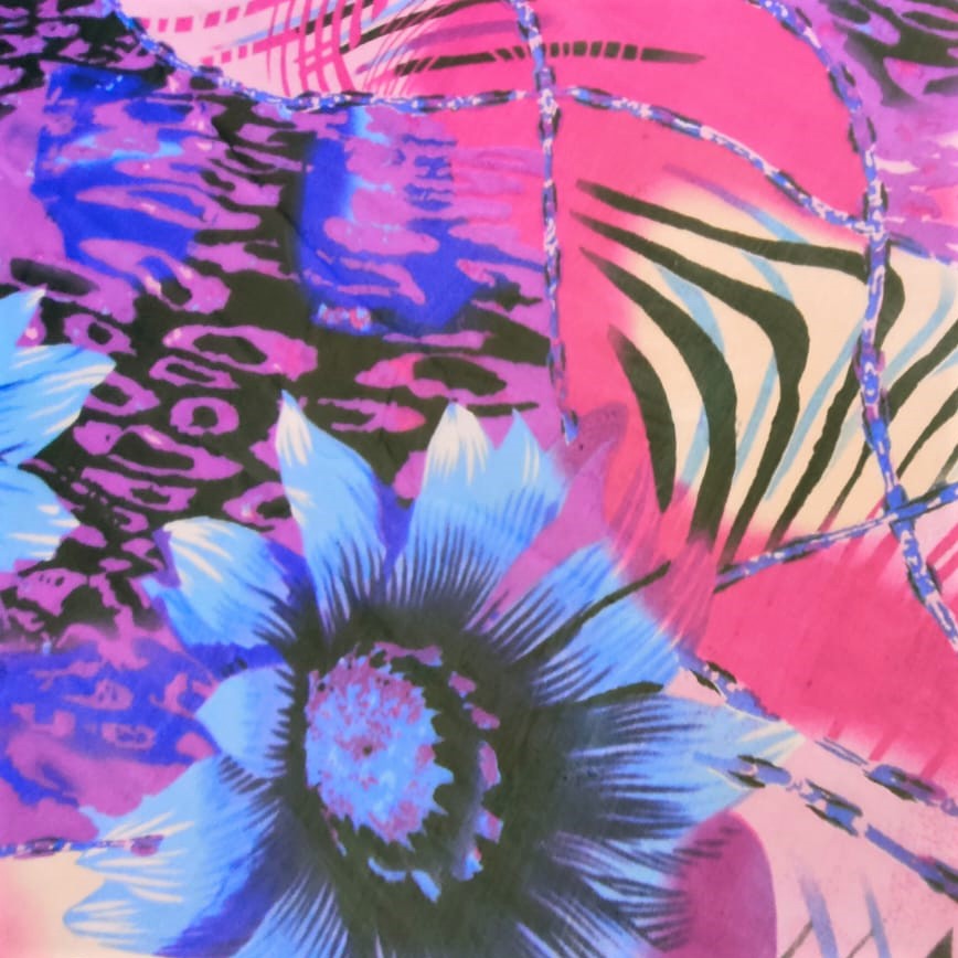 Big Flower Aztech Print On Silk Chiffon S23-SCPS112