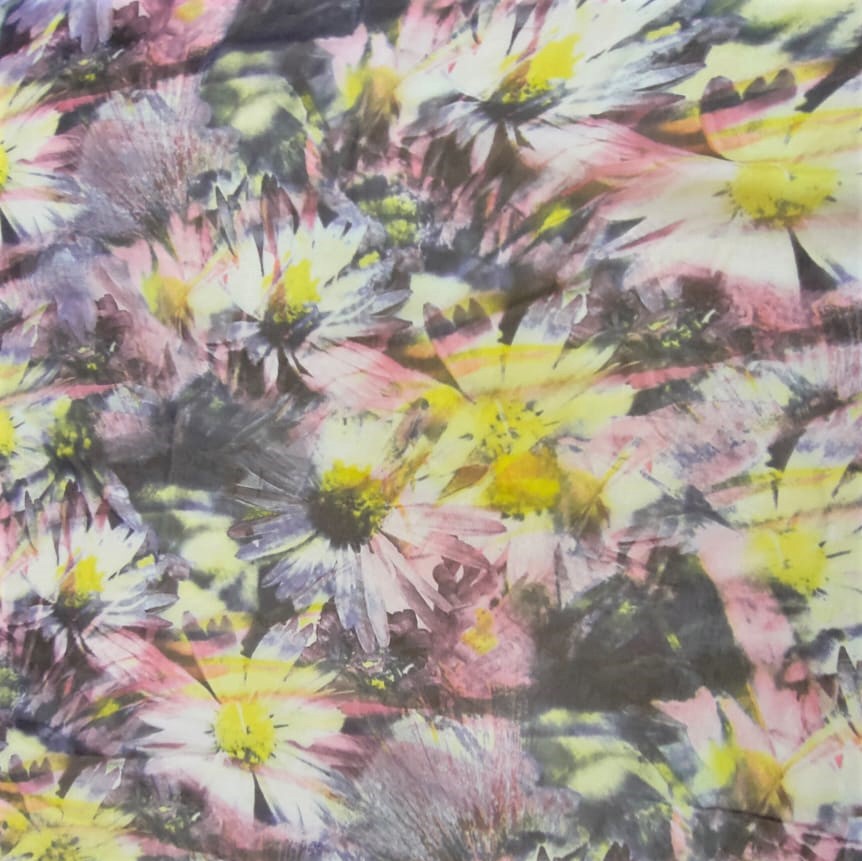 Flower Bee Print On Silk Chiffon S23-SCPS149