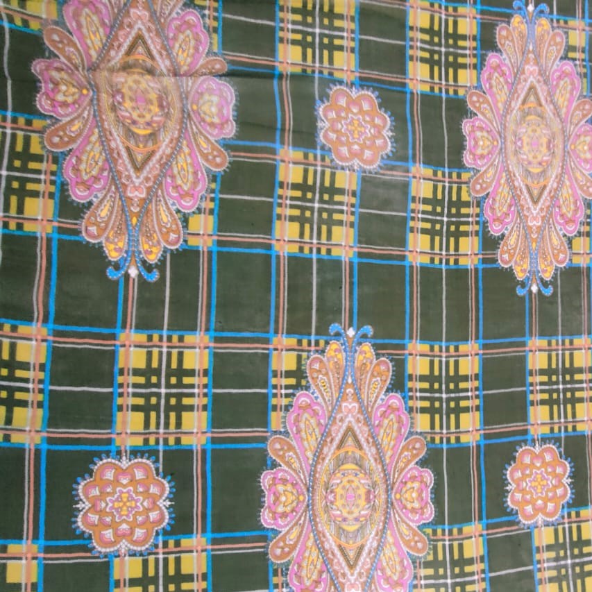 Check Flower Print On Silk Chiffon S23-SCPS137