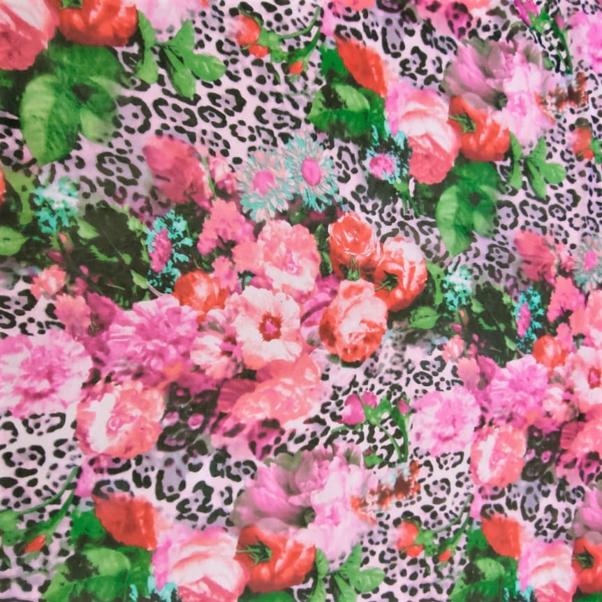 Leopard Base Floral Print On Silk Chiffon S23-SCPS165